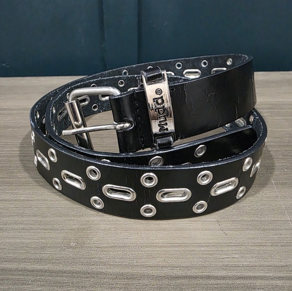 Vtg Mudd Black Leather Silver Rivet Punk Rock Emo Goth Belt XL 46'L - Picture 2 of 13